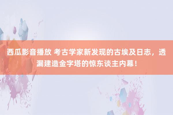 西瓜影音播放 考古学家新发现的古埃及日志，透漏建造金字塔的惊东谈主内幕！