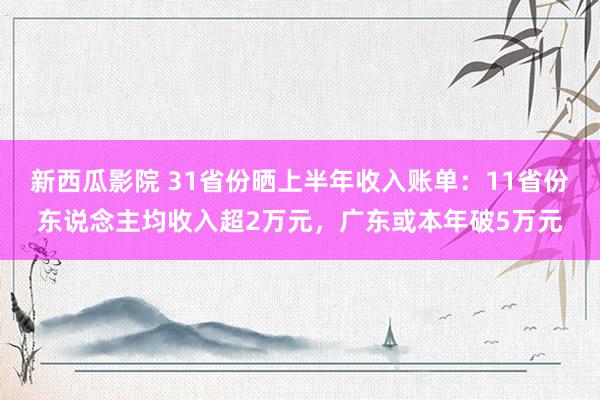 新西瓜影院 31省份晒上半年收入账单：11省份东说念主均收入超2万元，广东或本年破5万元