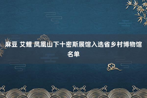 麻豆 艾鲤 凤凰山下十密斯展馆入选省乡村博物馆名单